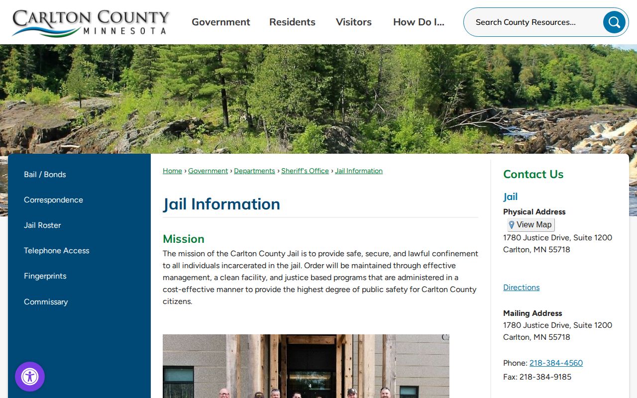 Carlton County released inmate jail contact, bail, and property information