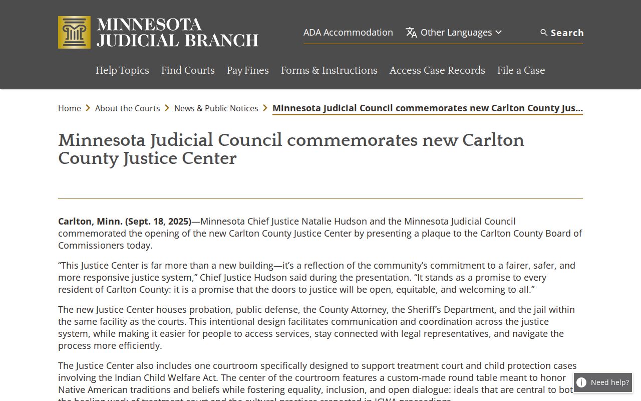 Carlton County released inmate Justice Center facility history