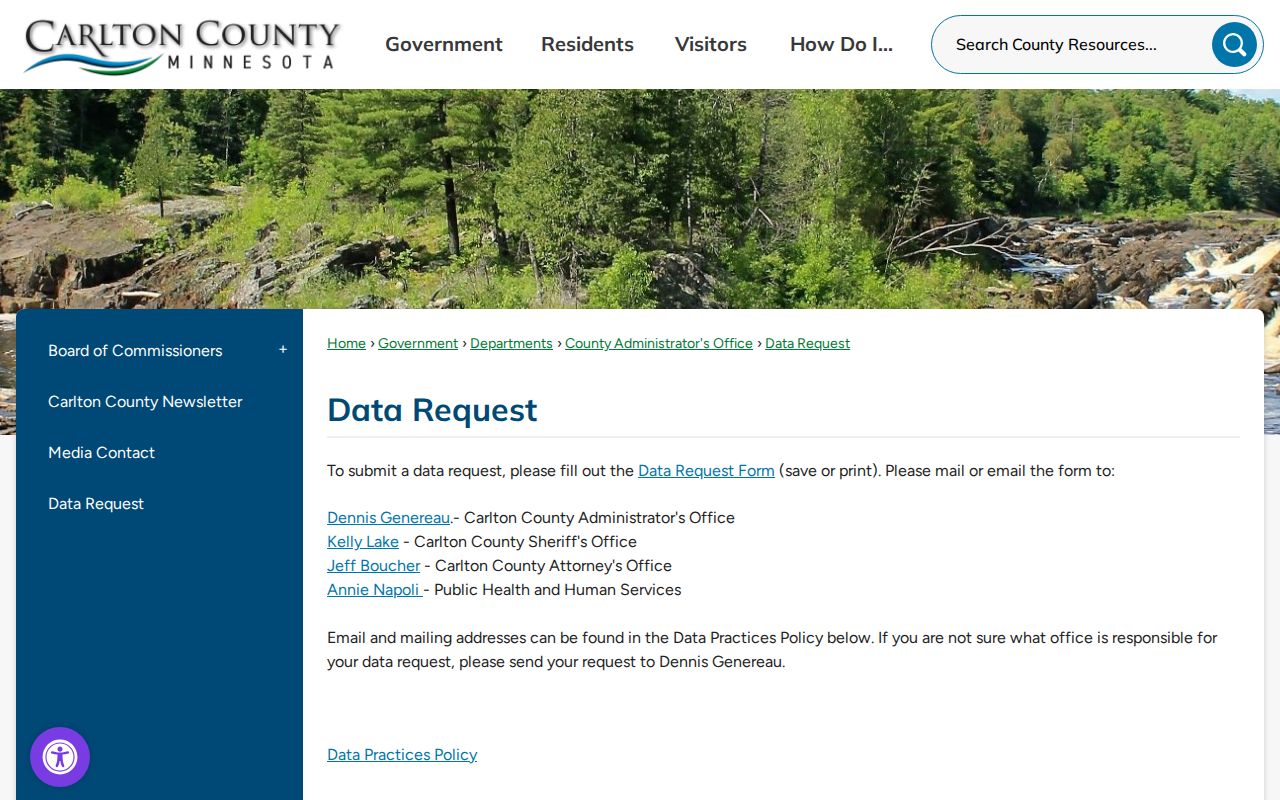 Carlton County released inmate data request route